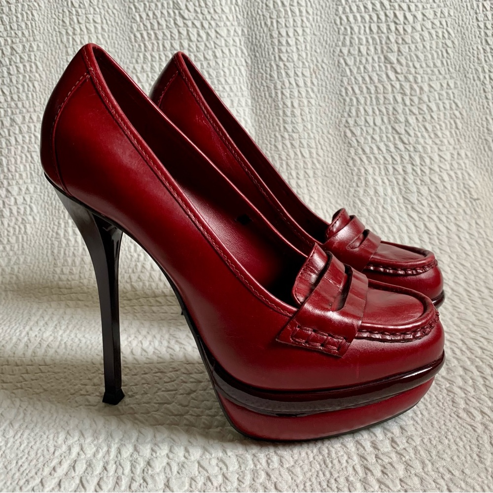 Carvela Oxblood Leather Platform High Heels Loafer Stilettos EU38 UK5 - Picture 1 of 14
